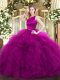 Sleeveless Organza Floor Length Clasp Handle Ball Gown Prom Dress in Fuchsia with Ruffles Sleeveless Organza Floor Length Clasp Handle Ball Gown Prom Dress in Fuchsia with Ruffles