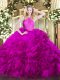 Beauteous Fuchsia Sweet 16 Dresses Military Ball and Sweet 16 and Quinceanera with Lace Scoop Sleeveless Zipper