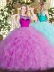 Lilac Ball Gowns Beading and Ruffles Quinceanera Gowns Zipper Organza Sleeveless Floor Length