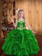 New Arrival Organza Straps Sleeveless Lace Up Embroidery and Ruffles Pageant Dress Womens in Green