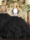 Ideal Halter Top Sleeveless Quinceanera Dresses Floor Length Ruffles Black Tulle