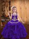 Purple Ball Gowns Embroidery and Ruffles Little Girls Pageant Dress Wholesale Lace Up Organza Sleeveless Floor Length
