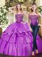 Custom Made Sleeveless Tulle Floor Length Lace Up 15th Birthday Dress in Eggplant Purple with Beading and Ruffled Layers