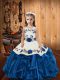 Fashionable Blue Ball Gowns Straps Sleeveless Organza Floor Length Lace Up Embroidery and Ruffles Child Pageant Dress