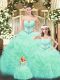 Wonderful Apple Green Lace Up Quinceanera Gowns Beading and Ruffles Sleeveless Floor Length