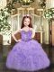 Floor Length Lavender Evening Gowns Organza Sleeveless Beading and Ruffles and Pick Ups