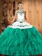 Exceptional Satin and Organza Sleeveless Floor Length 15th Birthday Dress and Embroidery and Ruffles