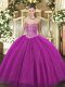 Fuchsia Sweetheart Lace Up Beading Quinceanera Gowns Sleeveless