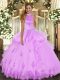 Dazzling Lilac Halter Top Backless Beading and Ruffles Sweet 16 Dresses Sleeveless
