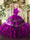 Gorgeous Fuchsia Sleeveless Ruffles Floor Length 15 Quinceanera Dress