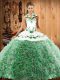Fine Multi-color Quince Ball Gowns Fabric With Rolling Flowers Sweep Train Sleeveless Embroidery