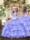 Lavender Ball Gowns Organza Straps Sleeveless Beading and Ruffled Layers Floor Length Lace Up Pageant Dress Toddler
