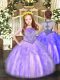 Lavender Organza Zipper Pageant Dress for Girls Sleeveless Floor Length Beading and Ruffles