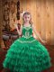 Turquoise Ball Gowns Embroidery and Ruffled Layers Little Girls Pageant Gowns Lace Up Organza Sleeveless Floor Length