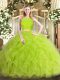 Most Popular Two Pieces Quince Ball Gowns Yellow Green Scoop Tulle Sleeveless Floor Length Zipper