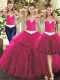 Fuchsia Lace Up Sweet 16 Dress Ruffles Sleeveless Floor Length