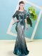 Dazzling Multi-color Mermaid Sequined Scoop Half Sleeves Sequins and Belt Floor Length Zipper Prom Party Dress