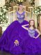 Eggplant Purple Lace Up Scoop Beading and Ruffles Sweet 16 Quinceanera Dress Tulle Sleeveless