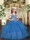 Baby Blue Girls Pageant Dresses Party and Quinceanera with Beading and Ruffled Layers Straps Sleeveless Lace Up