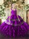 Artistic Beading and Lace and Ruffles Ball Gown Prom Dress Fuchsia Zipper Sleeveless Floor Length