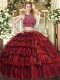 Burgundy Sleeveless Tulle Zipper Quinceanera Dresses for Military Ball and Sweet 16 and Quinceanera