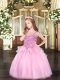 Inexpensive Floor Length Lace Up Glitz Pageant Dress Pink for Party and Quinceanera with Appliques