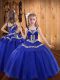 Royal Blue Sleeveless Floor Length Embroidery Lace Up Little Girls Pageant Dress