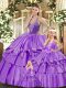 Lilac Sleeveless Floor Length Beading and Ruffled Layers Lace Up 15 Quinceanera Dress