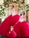 Floor Length Red 15th Birthday Dress Sweetheart Sleeveless Lace Up