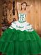 Green Sleeveless Sweep Train Embroidery and Ruffled Layers Vestidos de Quinceanera