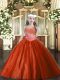 Rust Red Ball Gowns Straps Sleeveless Tulle Floor Length Lace Up Beading Little Girl Pageant Dress