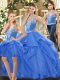 Tulle Straps Sleeveless Lace Up Beading and Ruffles Quinceanera Dresses in Blue