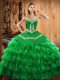 Lovely Green Lace Up Sweetheart Embroidery and Ruffled Layers Sweet 16 Dresses Satin and Organza Sleeveless