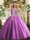 Inexpensive Floor Length Lilac Quinceanera Gowns Tulle Sleeveless Beading