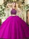 Halter Top Sleeveless Zipper Vestidos de Quinceanera Fuchsia Tulle