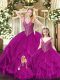 Perfect Fuchsia Lace Up Straps Beading and Ruffles Sweet 16 Quinceanera Dress Tulle Sleeveless