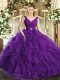 Sumptuous Purple 15th Birthday Dress Sweet 16 and Quinceanera with Beading and Ruffles V-neck Sleeveless Backless