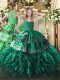 Superior Beading and Lace and Ruffles Quinceanera Dresses Dark Green Zipper Sleeveless Floor Length