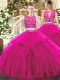 Best Selling Fuchsia Sleeveless Tulle Zipper Quinceanera Gowns for Military Ball and Sweet 16 and Quinceanera