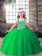 Unique Straps Sleeveless Tulle Little Girls Pageant Gowns Beading and Pick Ups Lace Up