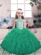 Most Popular Floor Length Green Kids Pageant Dress Tulle Sleeveless Beading and Ruffles