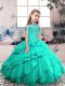 Turquoise Lace Up High-neck Beading and Ruffled Layers Kids Pageant Dress Organza Sleeveless