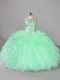 Apple Green Ball Gowns Beading and Ruffles Sweet 16 Dresses Lace Up Organza Sleeveless Floor Length