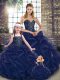 New Style Navy Blue Tulle Lace Up Sweet 16 Quinceanera Dress Sleeveless Floor Length Beading and Ruffles