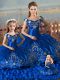 Sumptuous Royal Blue Ball Gowns Beading and Ruffles Sweet 16 Dress Lace Up Satin and Organza Sleeveless Floor Length