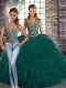 Spectacular Floor Length Peacock Green Sweet 16 Dress Straps Sleeveless Lace Up