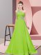 Gorgeous Yellow Green Lace Up One Shoulder Beading Prom Dresses Chiffon Sleeveless Brush Train