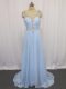 High Quality Chiffon Sleeveless Prom Evening Gown Brush Train and Beading and Ruching