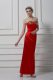 Exceptional Red Column/Sheath Satin Sweetheart Sleeveless Beading and Appliques Ankle Length Lace Up