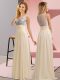 Champagne Chiffon Side Zipper Scoop Sleeveless Floor Length Dama Dress Beading